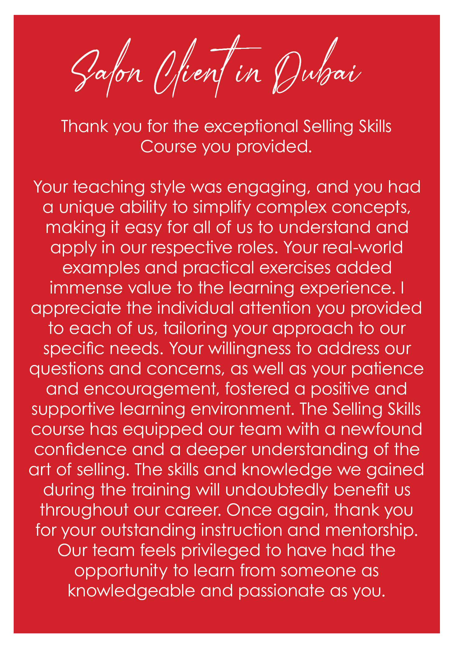 VRBC Web Training Testimonial Selling Skills